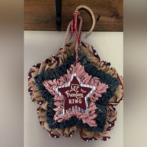 Hand crafter from recycled materials, patriotic wreath